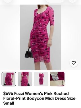 FUZZI Pink Ruched Floral-Print Bodycon Midi Dress